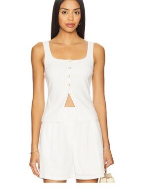 Sleeveless Square Neck Button-Front Tank Top - White